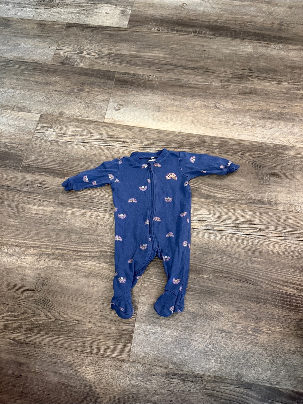 Pekkle Navy Footed One-Piece with Pink Rainbows